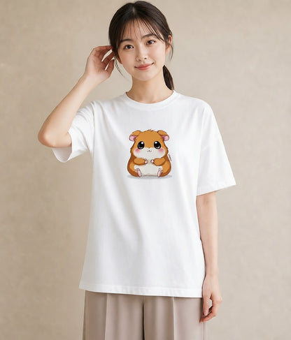 Tシャツ レディース ジャンガリアンハムスター ペット 動物 イラスト 普段使い 買い物 夏コーデ 白T YMAZO