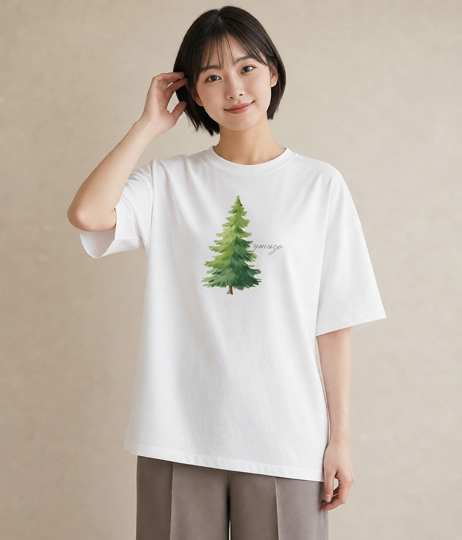デザインTシャツ レディース 森 植物 ボタニカル イラスト 上品 週末コーデ 敬老の日 白T YMAZO