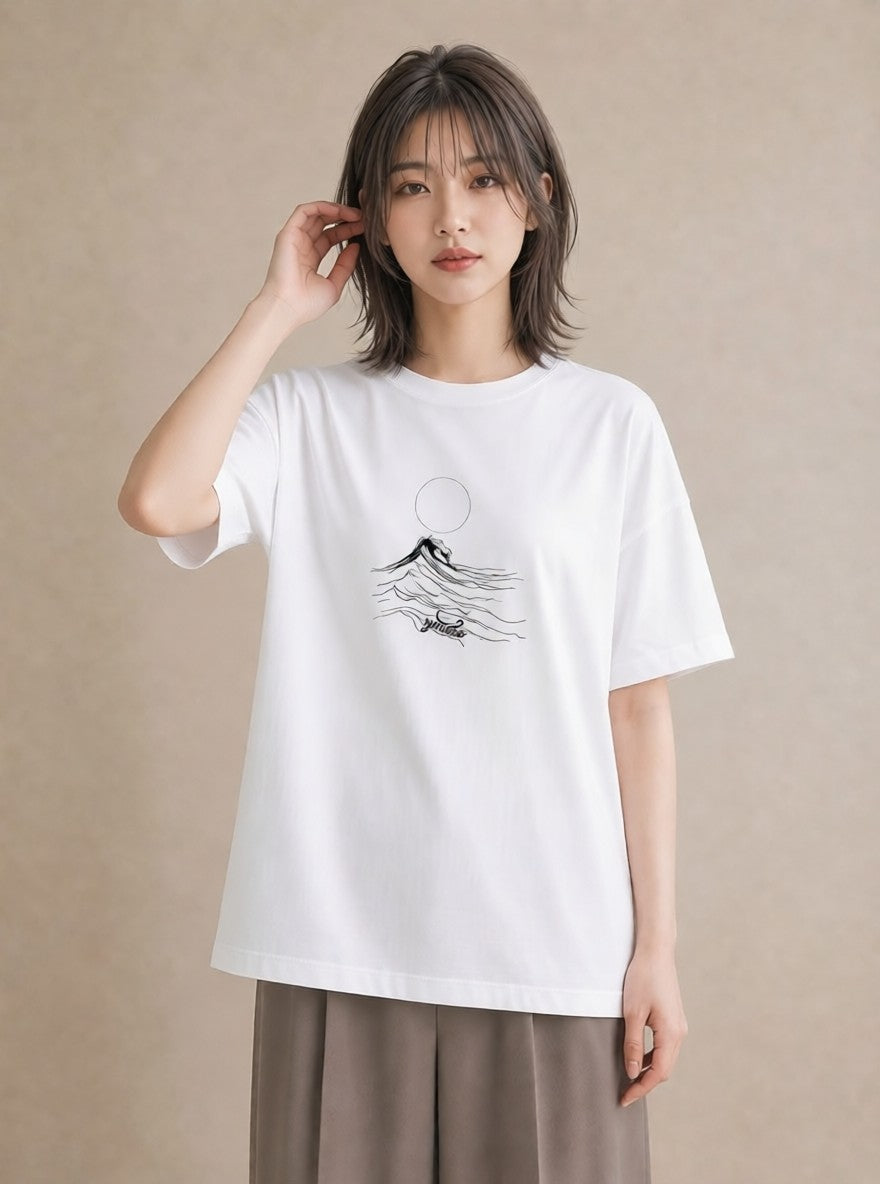 グラフィックTシャツ レディース 海 リゾート 夏 イラスト アート風 親子 20代 白T YMAZO