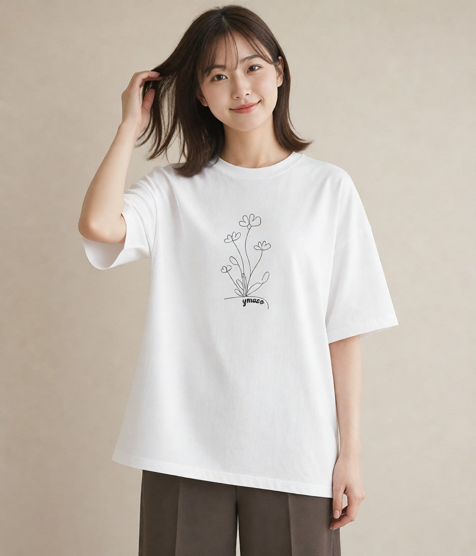 Tシャツ レディース 小花 花 フラワー イラスト 水彩風 母の日 ビーチ 白T YMAZO