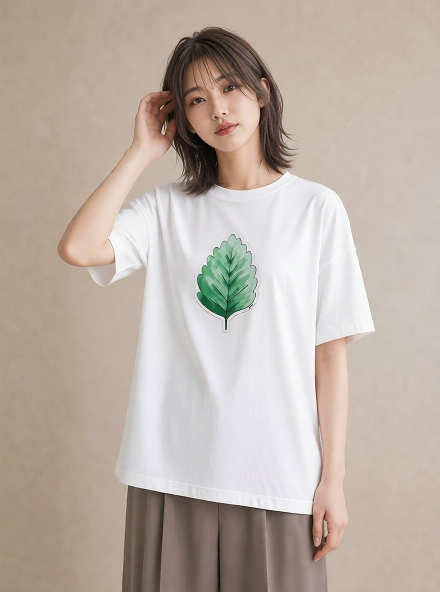 グラフィックTシャツ レディース 落ち葉 植物 ボタニカル イラスト シック 20代 カジュアルコーデ 白T YMAZO
