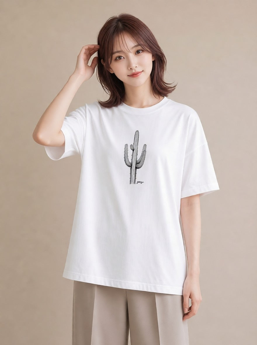 デザインTシャツ レディース サボテン 植物 ボタニカル イラスト こなれ感 旅行用 海 白T YMAZO