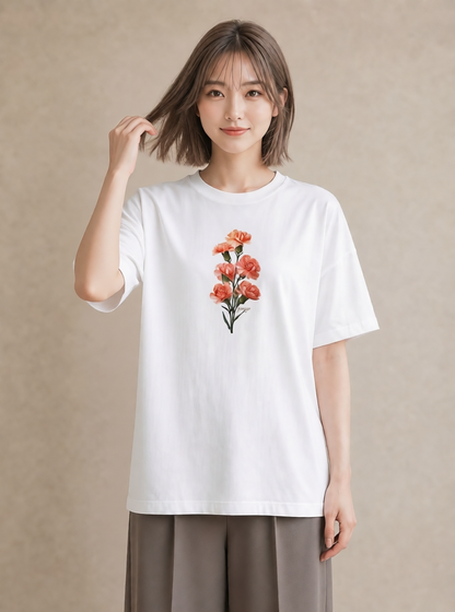 グラフィックTシャツ レディース カーネーション 花 花柄 イラスト 個性的 帰省 ラフ 白T YMAZO