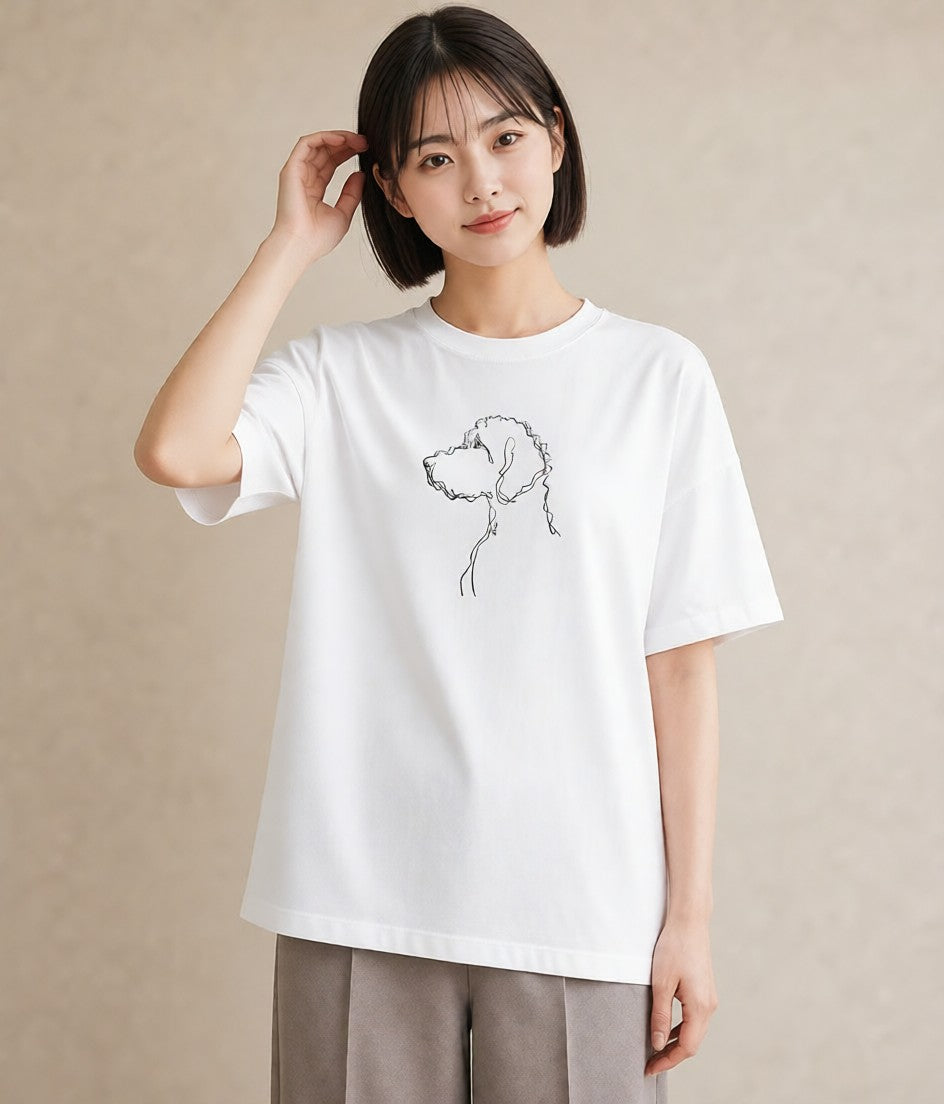 プリントTシャツ レディース 犬 いぬ わんこ イラスト 線画 帰省 ラフ 白T YMAZO