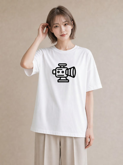 Tシャツ レディース カメラ フィルムカメラ レトロカメラ イラスト こなれ感 春服 ミセス 白T YMAZO