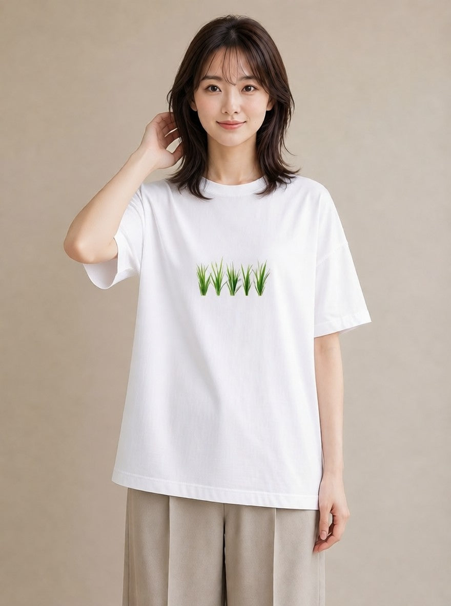 デザインTシャツ レディース 芝生 植物 ボタニカル イラスト ヴィンテージ風 ギフト 母の日 白T YMAZO