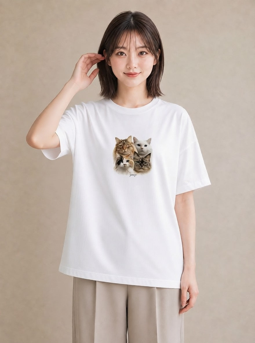 デザインTシャツ レディース 猫 ねこ イラスト ラフカジュアル 部屋着 女性向けギフト 白T YMAZO