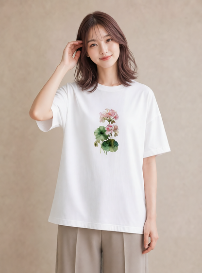 Tシャツ レディース クローバー 四つ葉 花 花柄 イラスト 水彩風 帰省 ラフ 白T