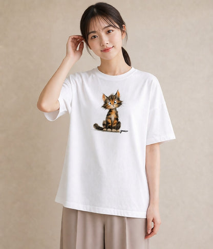 プリントTシャツ レディース 猫の手 猫 ねこ イラスト きれいめ カジュアルコーデ 買い物 白T YMAZO