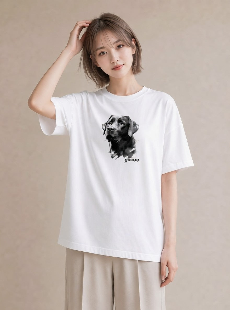 Tシャツ レディース ラブラドールレトリバー 犬 いぬ イラスト 旅行コーデ 散歩 お出かけ 白T YMAZO