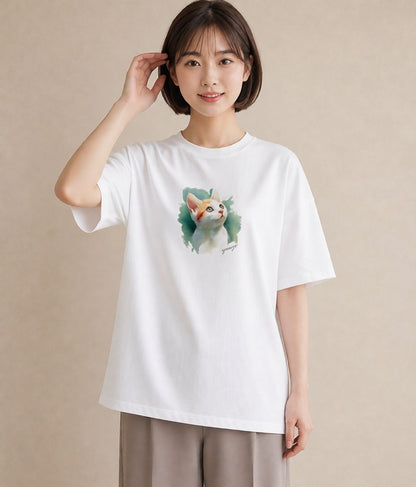 Tシャツ レディース ねこ 猫 ネコ イラスト ヴィンテージ風 誕生日プレゼント 綿100 白T YMAZO