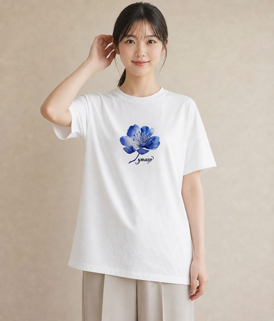 グラフィックTシャツ レディース あさがお 朝顔 花 花柄 イラスト きれいめカジュアル カジュアルコーデ 買い物 白T YMAZO