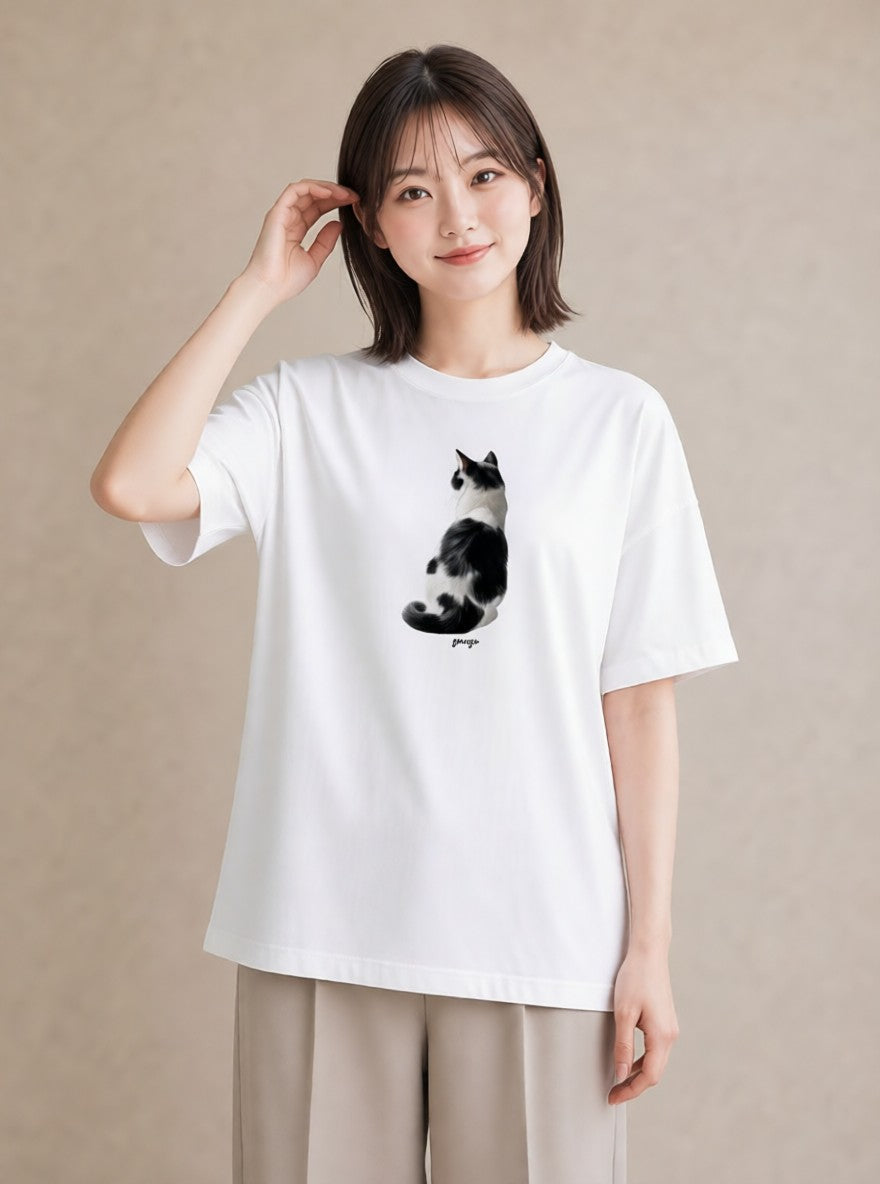 プリントTシャツ レディース サバトラ 猫 ねこ イラスト 上品 カジュアルコーデ 買い物 白T YMAZO