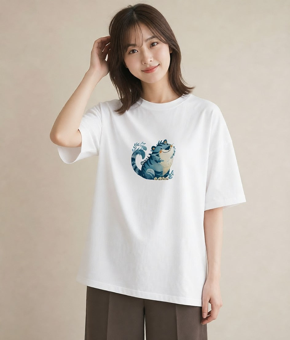 半袖Tシャツ レディース とら 動物 アニマル イラスト きれいめ お揃い 親子 白T YMAZO