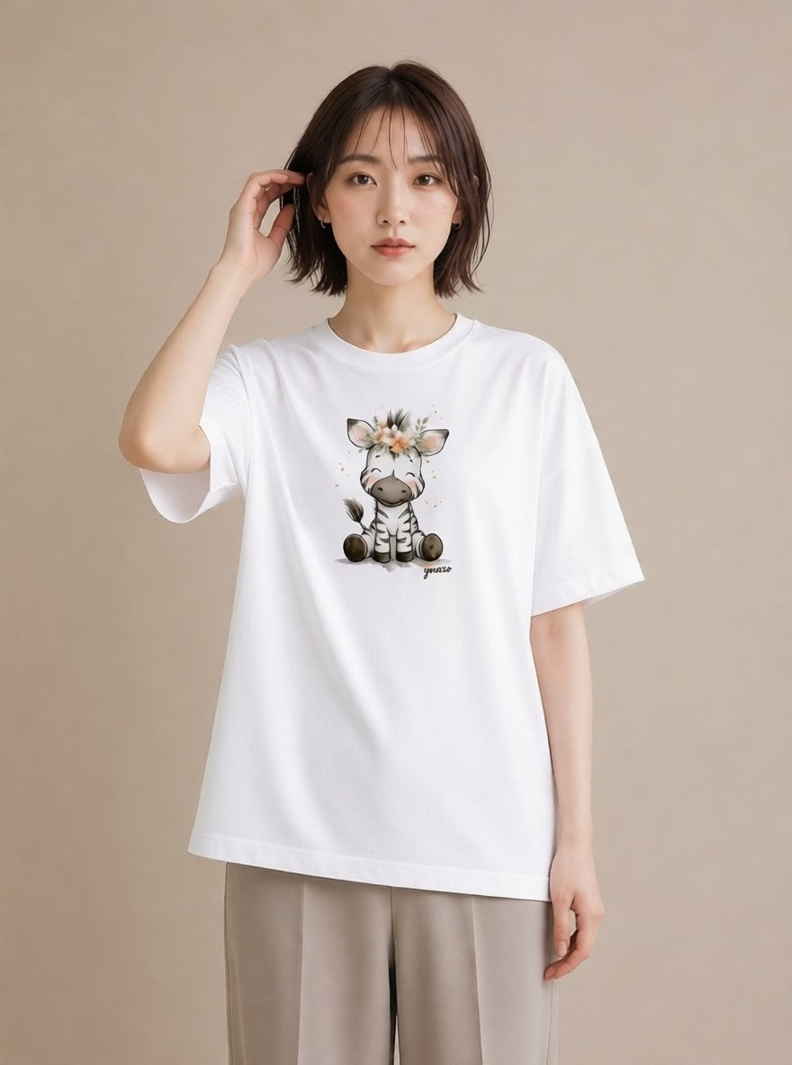 グラフィックTシャツ レディース しまうま 動物 アニマル イラスト ラフカジュアル カフェ服 クリスマス 白T YMAZO