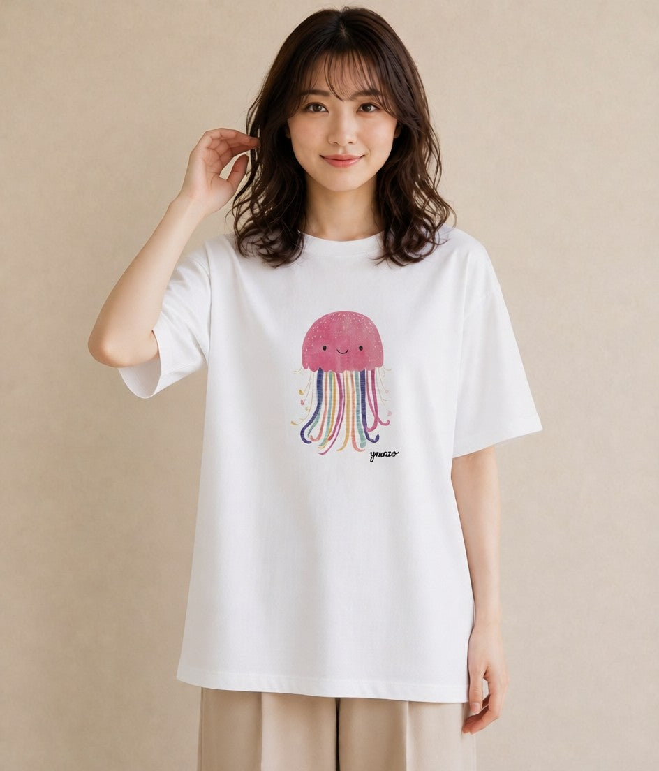 デザインTシャツ レディース くらげ クラゲ 海の生き物 海 イラスト 普段使い ミセス 春コーデ 白T YMAZO