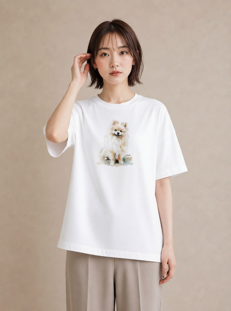 Tシャツ レディース 愛犬 犬 いぬ イラスト きれいめカジュアル 普段着 週末コーデ 白T YMAZO