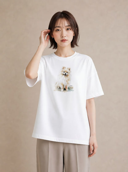Tシャツ レディース 愛犬 犬 いぬ イラスト きれいめカジュアル 普段着 週末コーデ 白T YMAZO