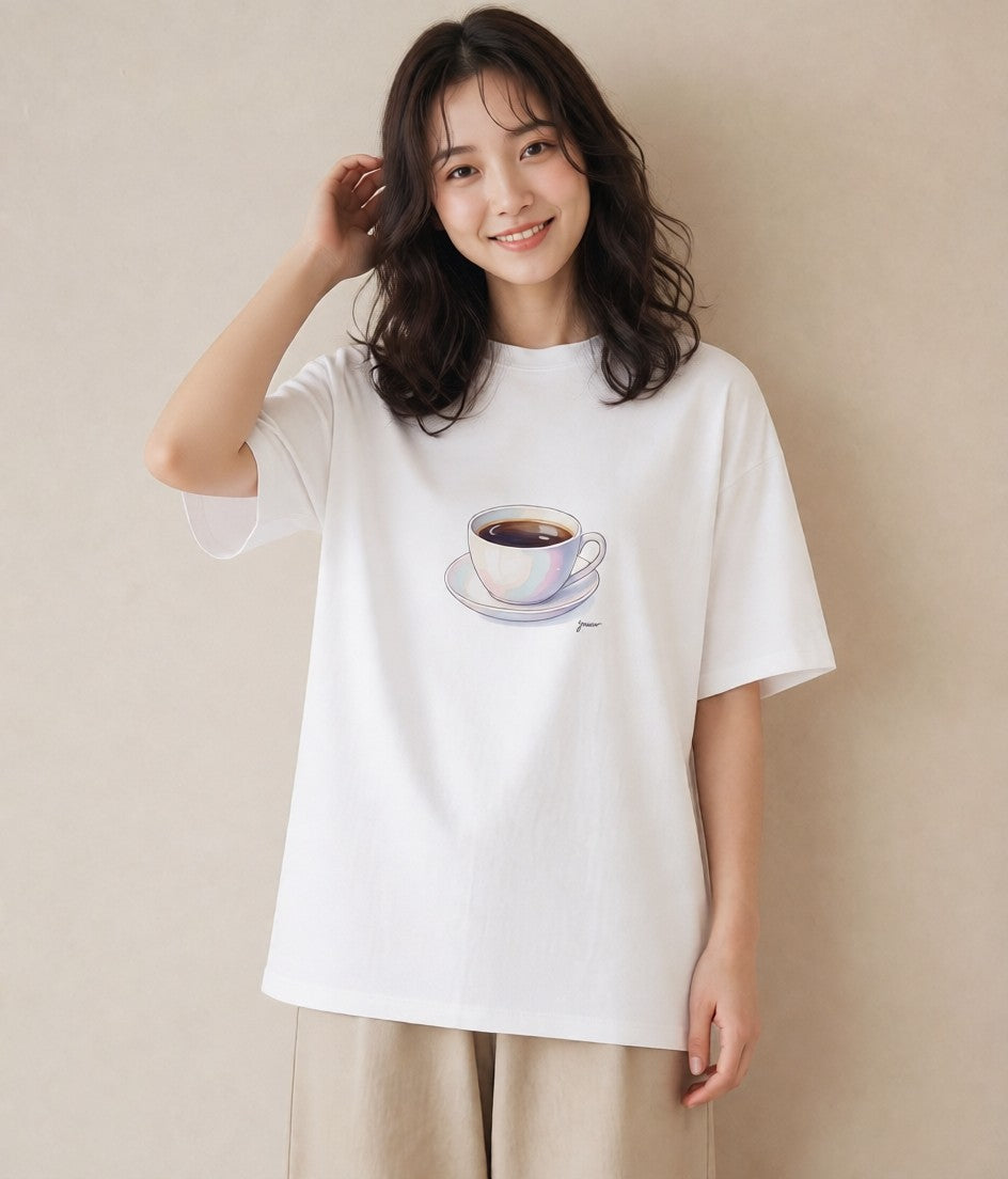 Tシャツ レディース コーヒー カフェ 珈琲 イラスト 休日コーデ お揃い 親子 白T YMAZO