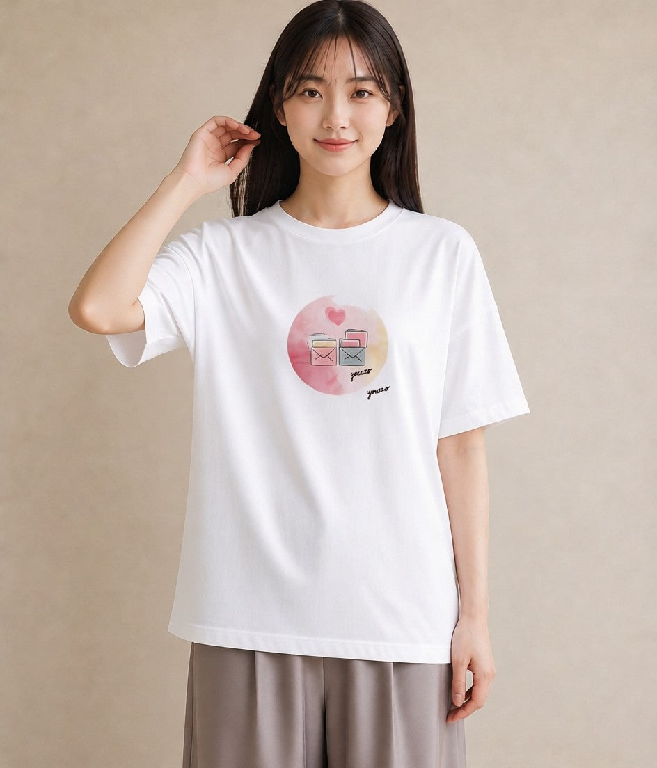 Tシャツ レディース 封蝋 手紙 アンティーク ナチュラル イラスト きれいめ 帰省 ラフ 白T YMAZO