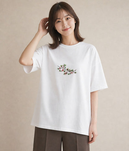 グラフィックTシャツ レディース 松ぼっくり 植物 ボタニカル イラスト きれいめ 母娘コーデ 自分用 白T YMAZO