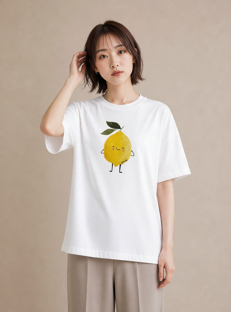 半袖Tシャツ レディース レモン 檸檬 食べ物 フード イラスト お洒落 誕生日プレゼント 綿100 白T YMAZO