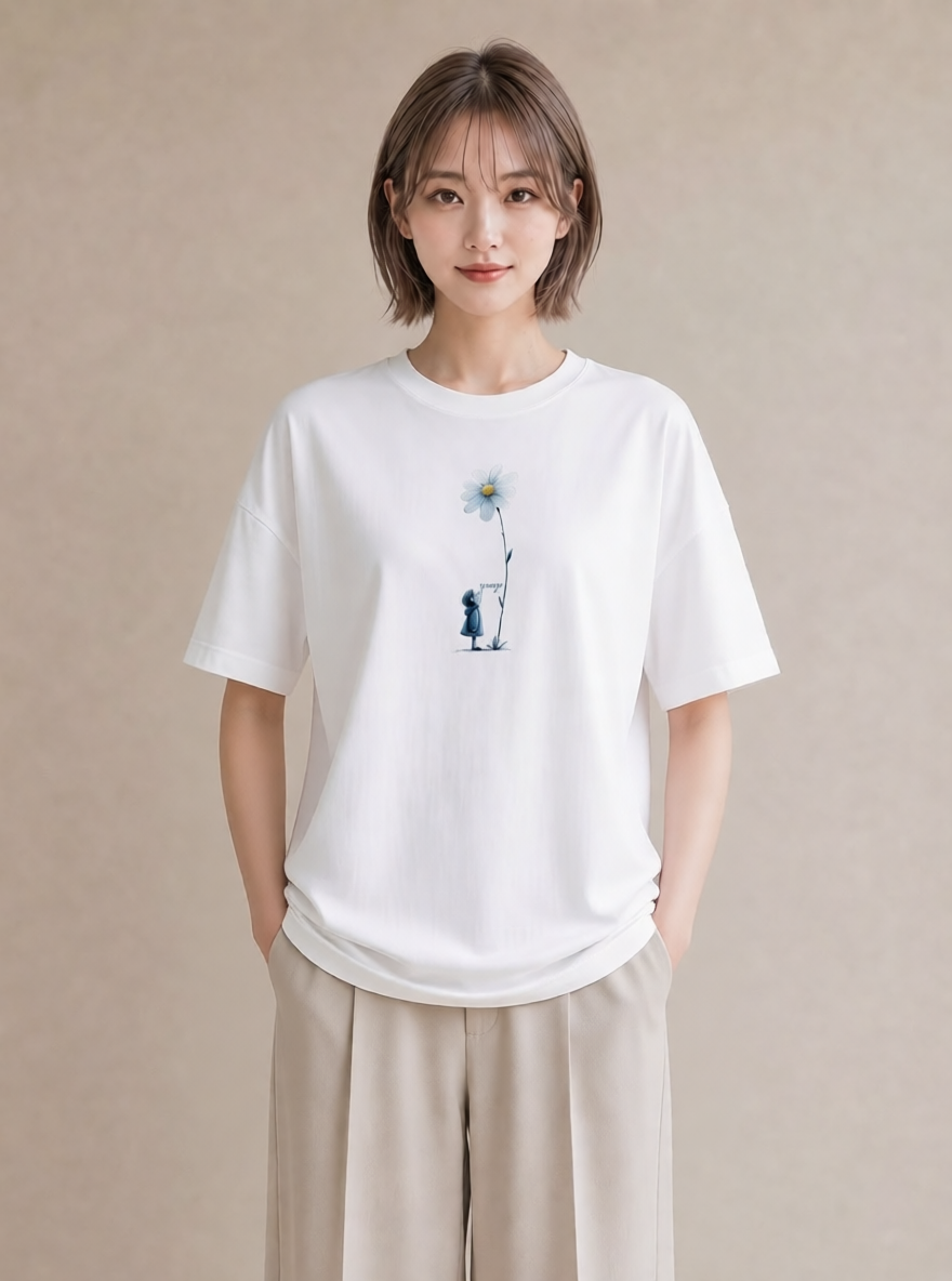 デザインTシャツ レディース デイジー 花 花柄 イラスト こなれ感 女性向けギフト 散歩 白T YMAZO