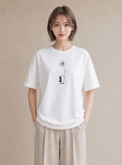 デザインTシャツ レディース デイジー 花 花柄 イラスト こなれ感 女性向けギフト 散歩 白T YMAZO