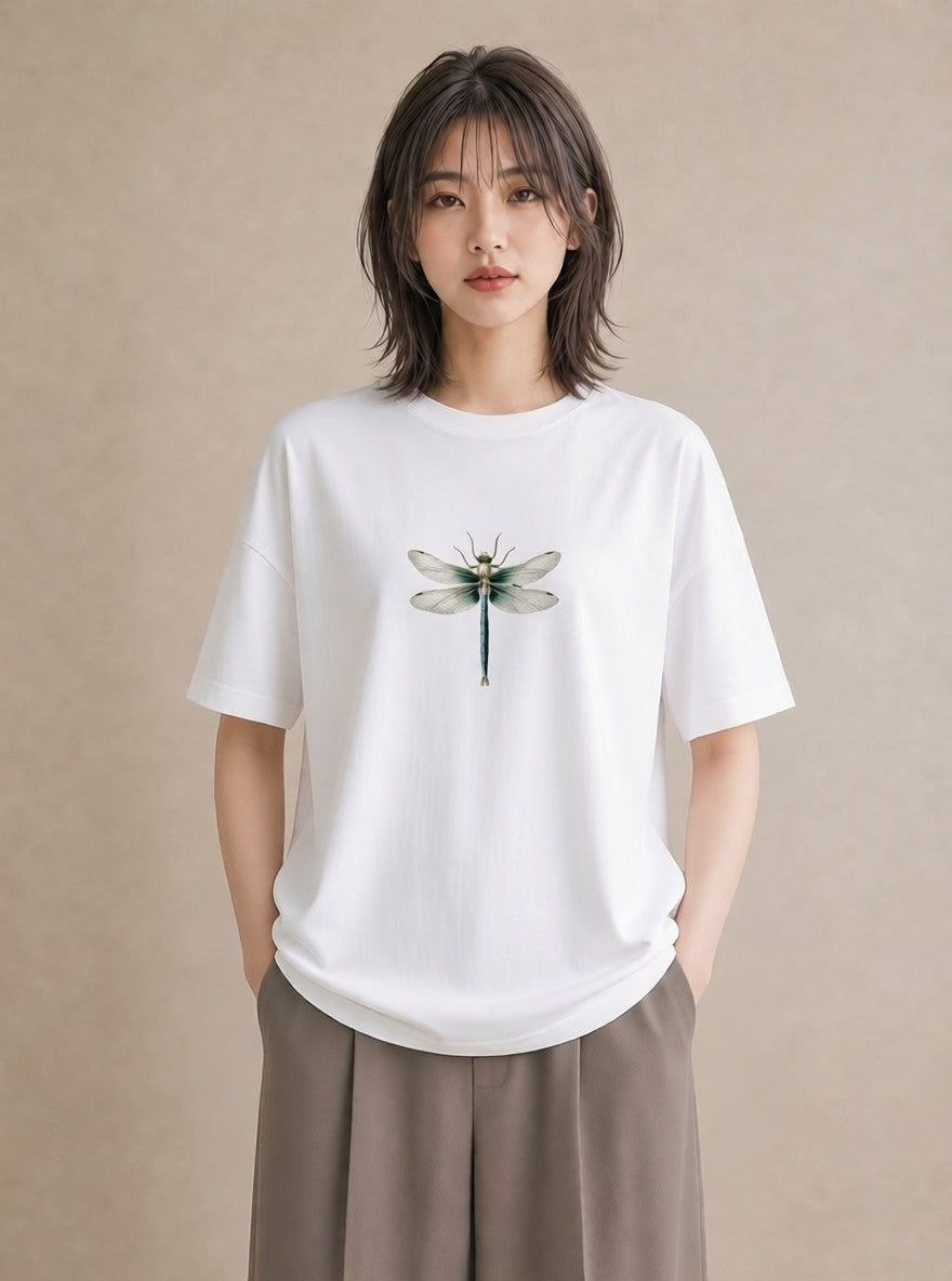 デザインTシャツ レディース とんぼ 昆虫 虫 イラスト 韓国風 20代 カジュアルコーデ 白T YMAZO