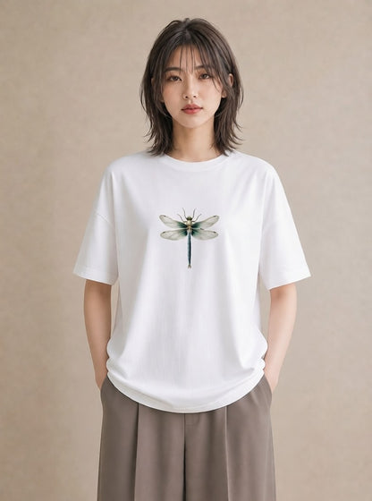 デザインTシャツ レディース とんぼ 昆虫 虫 イラスト 韓国風 20代 カジュアルコーデ 白T YMAZO