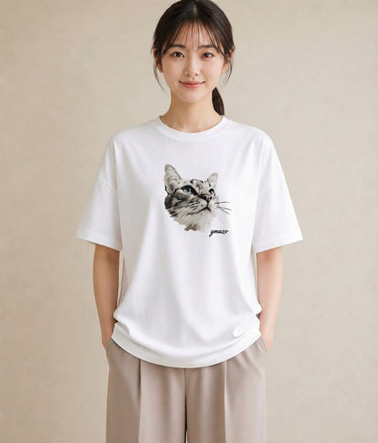 グラフィックTシャツ レディース 愛猫 猫 ねこ イラスト ガーリー おしゃれギフト 社会人 白T YMAZO