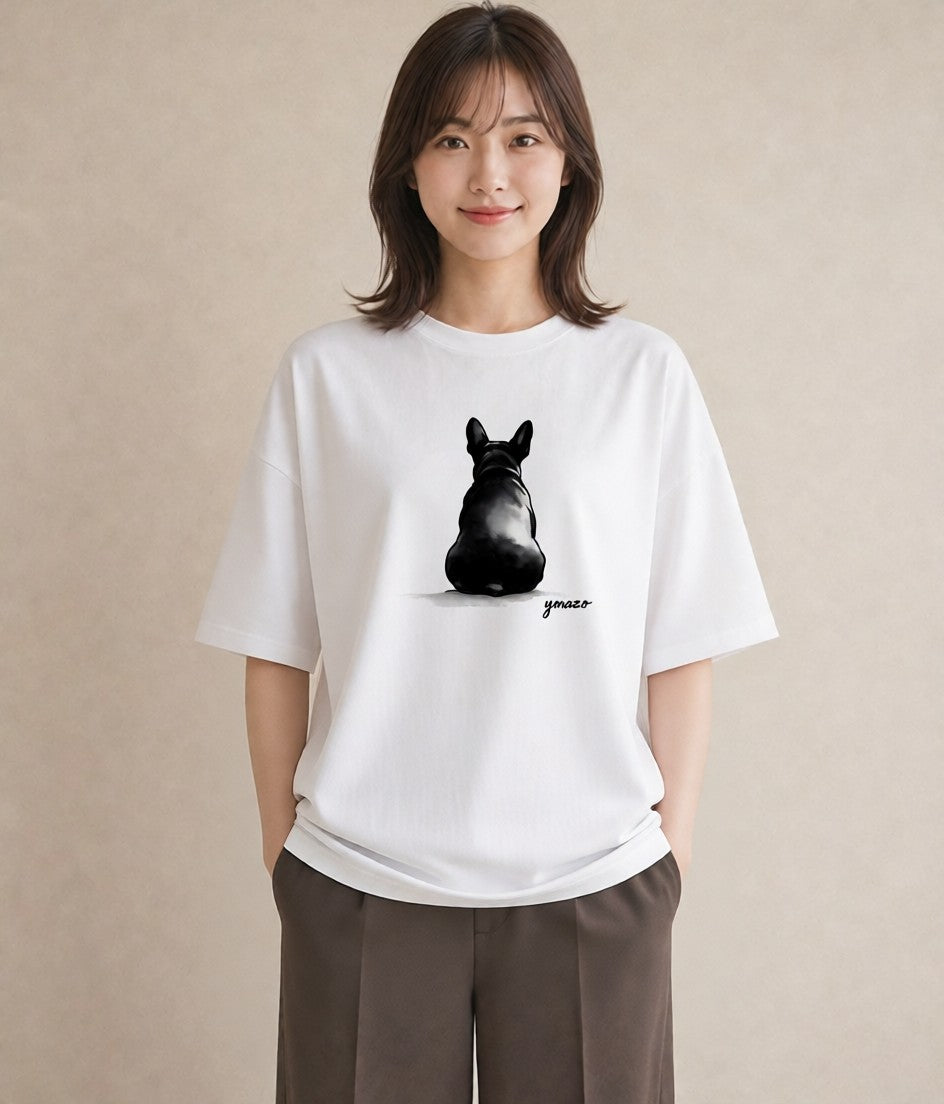 プリントTシャツ レディース フレンチブルドッグ フレブル 犬 いぬ イラスト ママ カフェ服 白T YMAZO