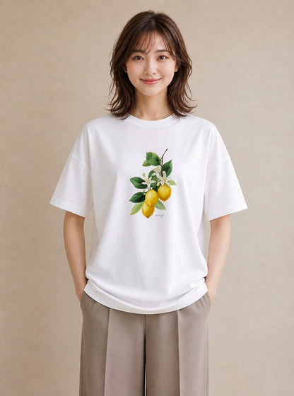 プリントTシャツ レディース レモン 檸檬 食べ物 フード イラスト 旅行コーデ 夏コーデ 通学 白T YMAZO