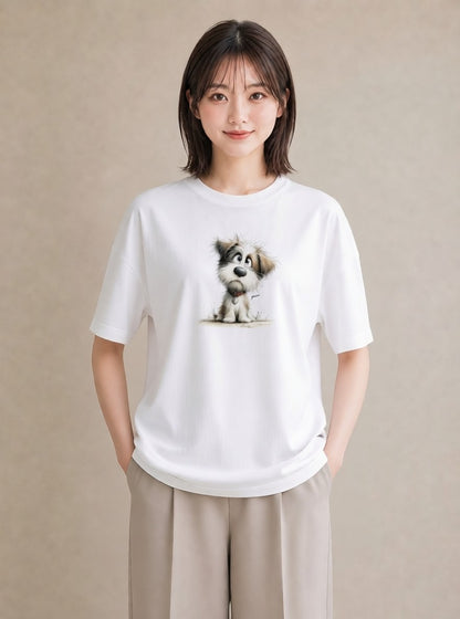 グラフィックTシャツ レディース わんちゃん 犬 いぬ イラスト 手描き風 海 カフェ巡り 白T YMAZO