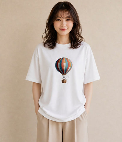 デザインTシャツ レディース 気球 星空 宇宙 イラスト 北欧風 おしゃれギフト 社会人 白T YMAZO