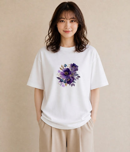 半袖Tシャツ レディース パンジー 花 花柄 イラスト 個性的 旅行 母娘コーデ 白T YMAZO