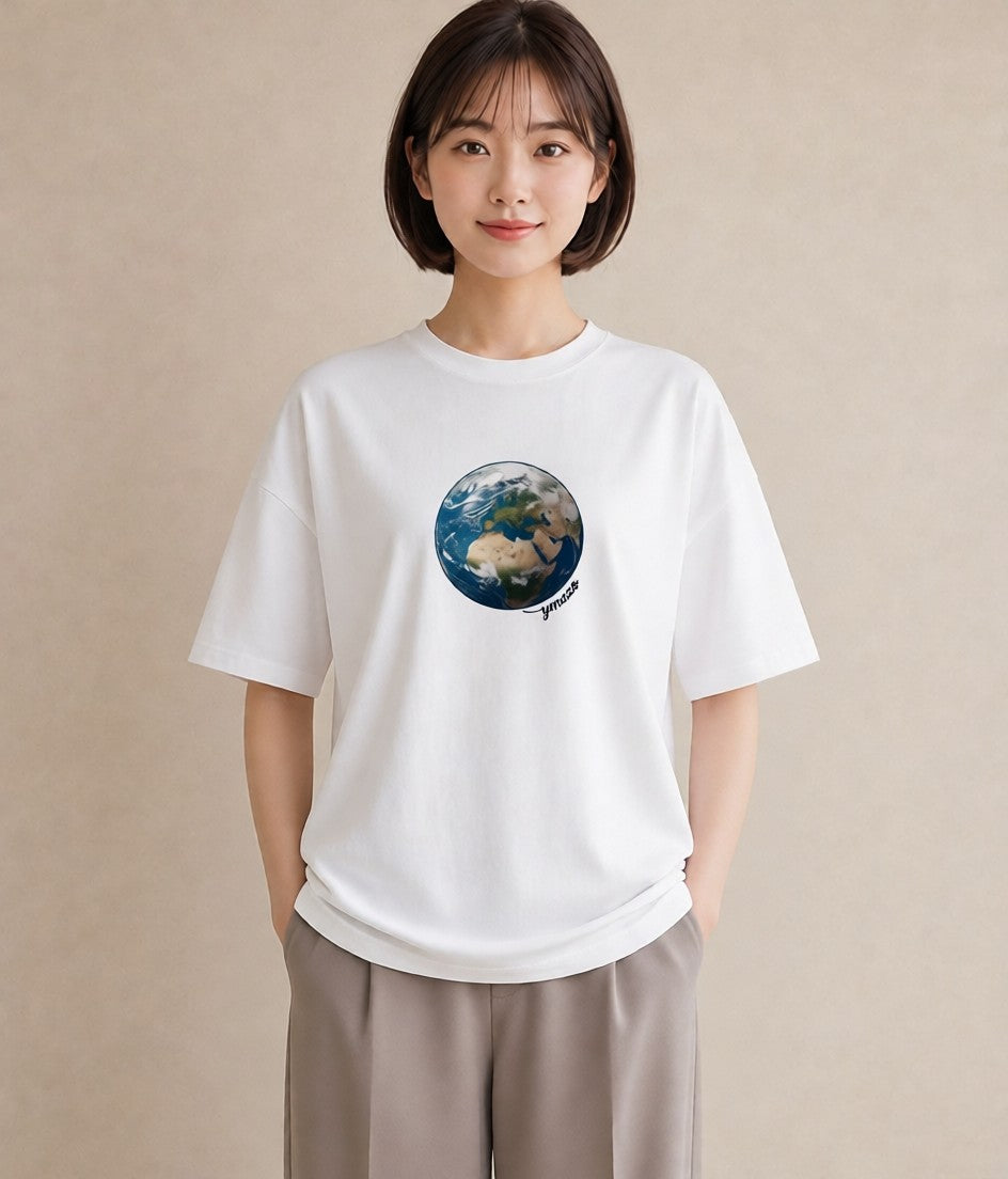 デザインTシャツ レディース 地球 星空 宇宙 イラスト 休日コーデ デート 帰省 白T YMAZO