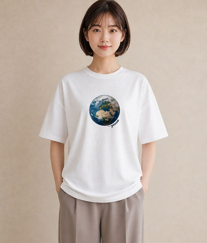 デザインTシャツ レディース 地球 星空 宇宙 イラスト 休日コーデ デート 帰省 白T YMAZO