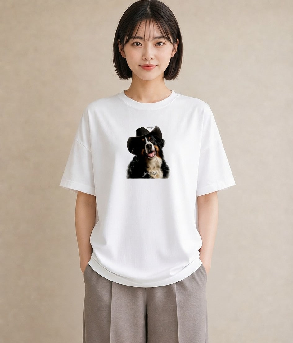 Tシャツ レディース バーニーズマウンテンドッグ 犬 いぬ イラスト ガーリー ラフ レイヤード 白T YMAZO