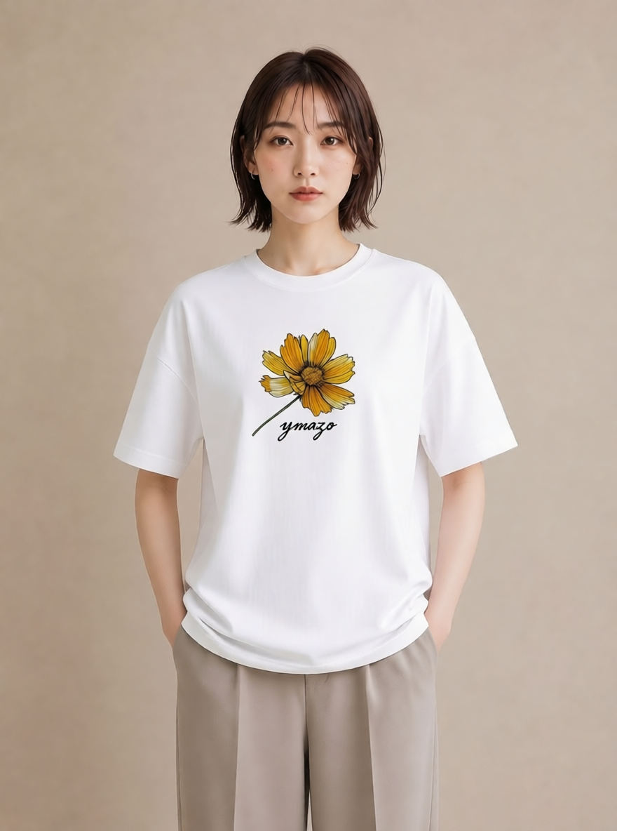 Tシャツ レディース デイジー 花 花柄 イラスト アート風 通勤 在宅 白T