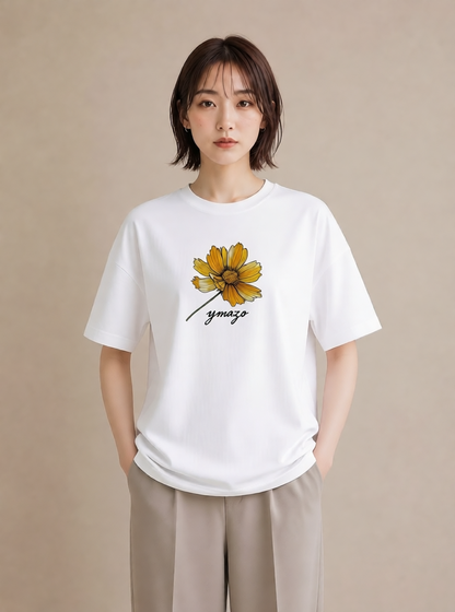 Tシャツ レディース デイジー 花 花柄 イラスト アート風 通勤 在宅 白T