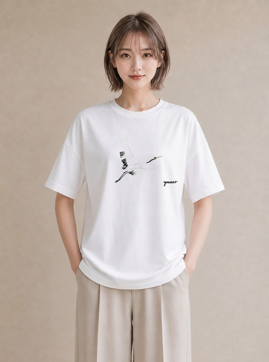 グラフィックTシャツ レディース ハクチョウ 動物 アニマル イラスト ボタニカル 海 カフェ巡り 白T YMAZO