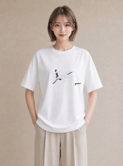 グラフィックTシャツ レディース ハクチョウ 動物 アニマル イラスト ボタニカル 海 カフェ巡り 白T YMAZO