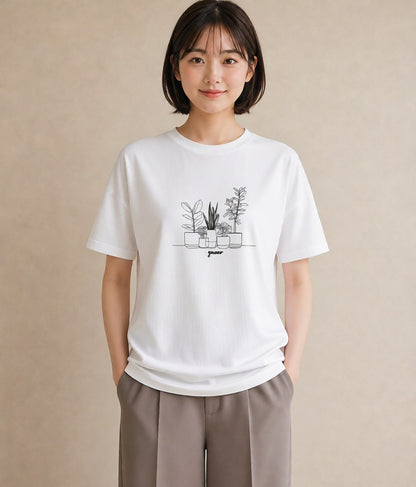 グラフィックTシャツ レディース 夕暮れ バルコニー 夕焼け ナチュラル アンティーク イラスト カジュアル 買い物 夏コーデ 白T YMAZO