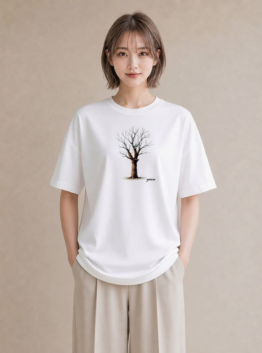 Tシャツ レディース 青の水彩 風景 ブルー ナチュラル アンティーク イラスト 水彩風 レイヤード 友達ギフト 白T YMAZO