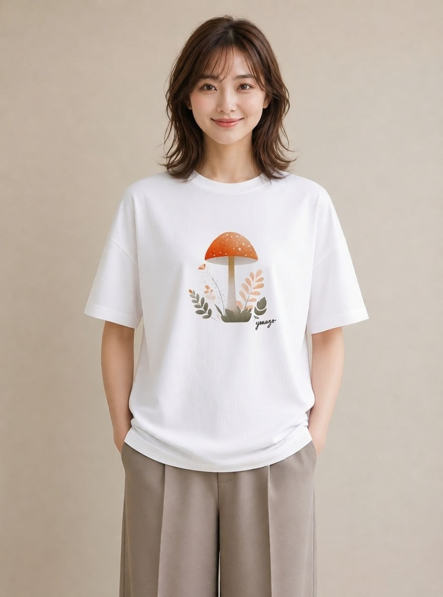 グラフィックTシャツ レディース きのこ 植物 ボタニカル イラスト シンプル 通学 誕生日プレゼント 白T YMAZO