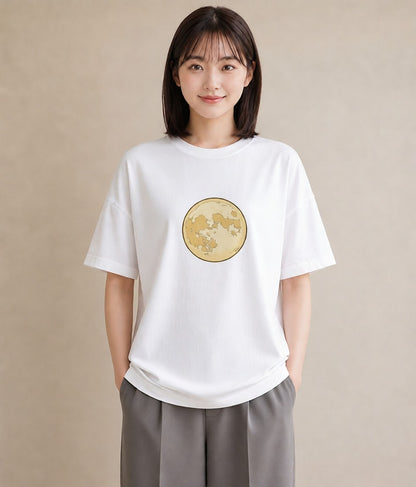 半袖Tシャツ レディース 満月 星空 宇宙 イラスト ユニーク 散歩 お出かけ 白T YMAZO