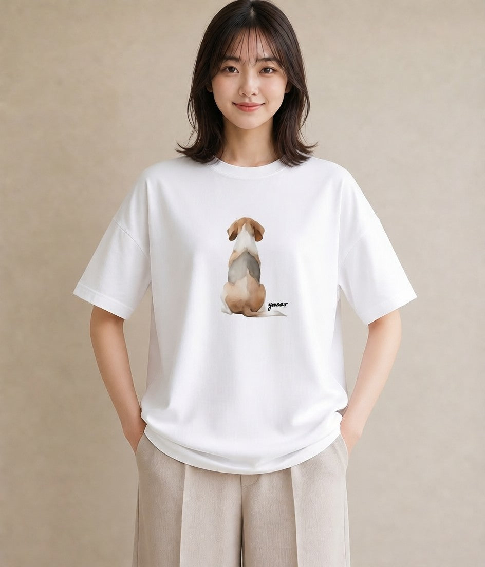 Tシャツ レディース ビーグル 犬 いぬ イラスト 手描き風 ミセス 春コーデ 白T YMAZO