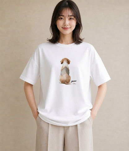 Tシャツ レディース ビーグル 犬 いぬ イラスト 手描き風 ミセス 春コーデ 白T YMAZO