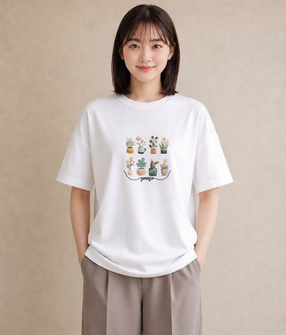 半袖Tシャツ レディース 夕暮れ バルコニー 夕焼け ナチュラル アンティーク イラスト カフェコーデ 自分用 ルームウェア 白T YMAZO